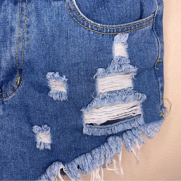 SMALL SHEIN BLUE DENIM CUTOFF SHORTS COTTON BLEND STRETCH JEAN - Picture 5 of 8